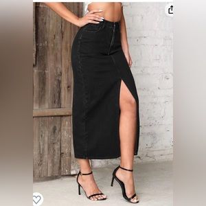 Black Denim Jean Long Midi Maxi Skirt Front Split